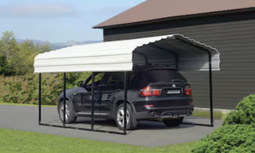 Arrow 10-ft W x 15-ft L x 7-ft H Eggshell Metal Carport with Metal Roof Model #CPH101507 $999 plus tax at Lowe's website new still in the box will do 
