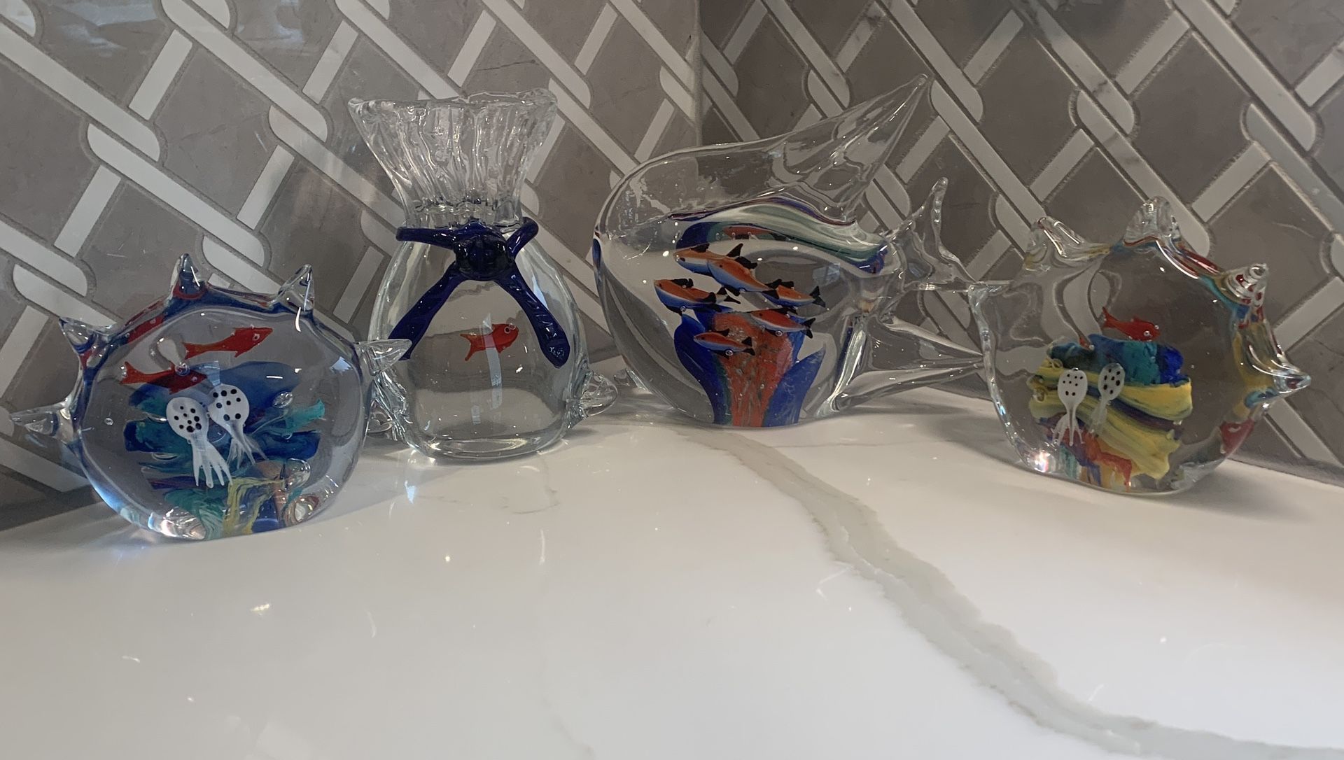 MOTHERS/FATHERS DAY GIFT: Dynasty Heirloom Gallery Glass Art Sea Life Aquarium Collection, Set of 4