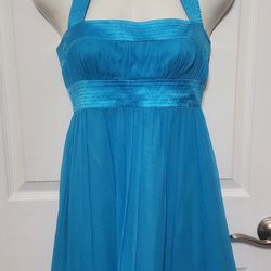 Maggy London Sz 2P Turquoise Blue Silk Cocktail Dress Prom Formal Fancy Petites 