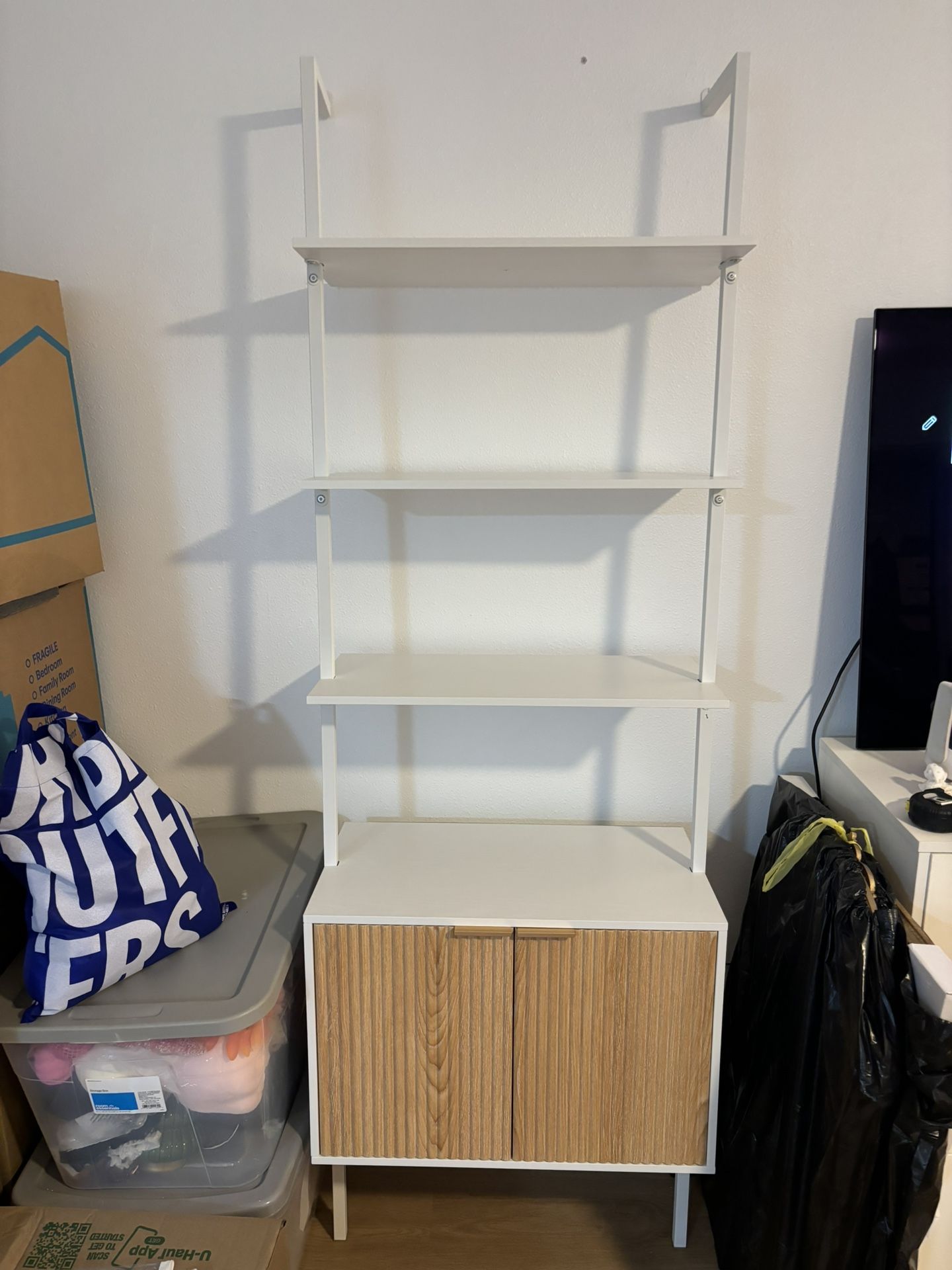 Tall Bookshelf with Storage Cabinet, Modern Ladder Shelf