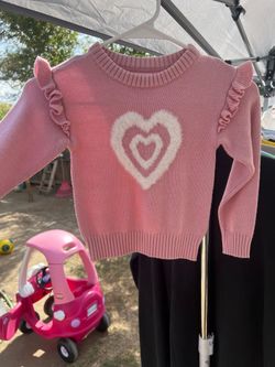 Girls Pink Knit Sweater with Heart Detail
