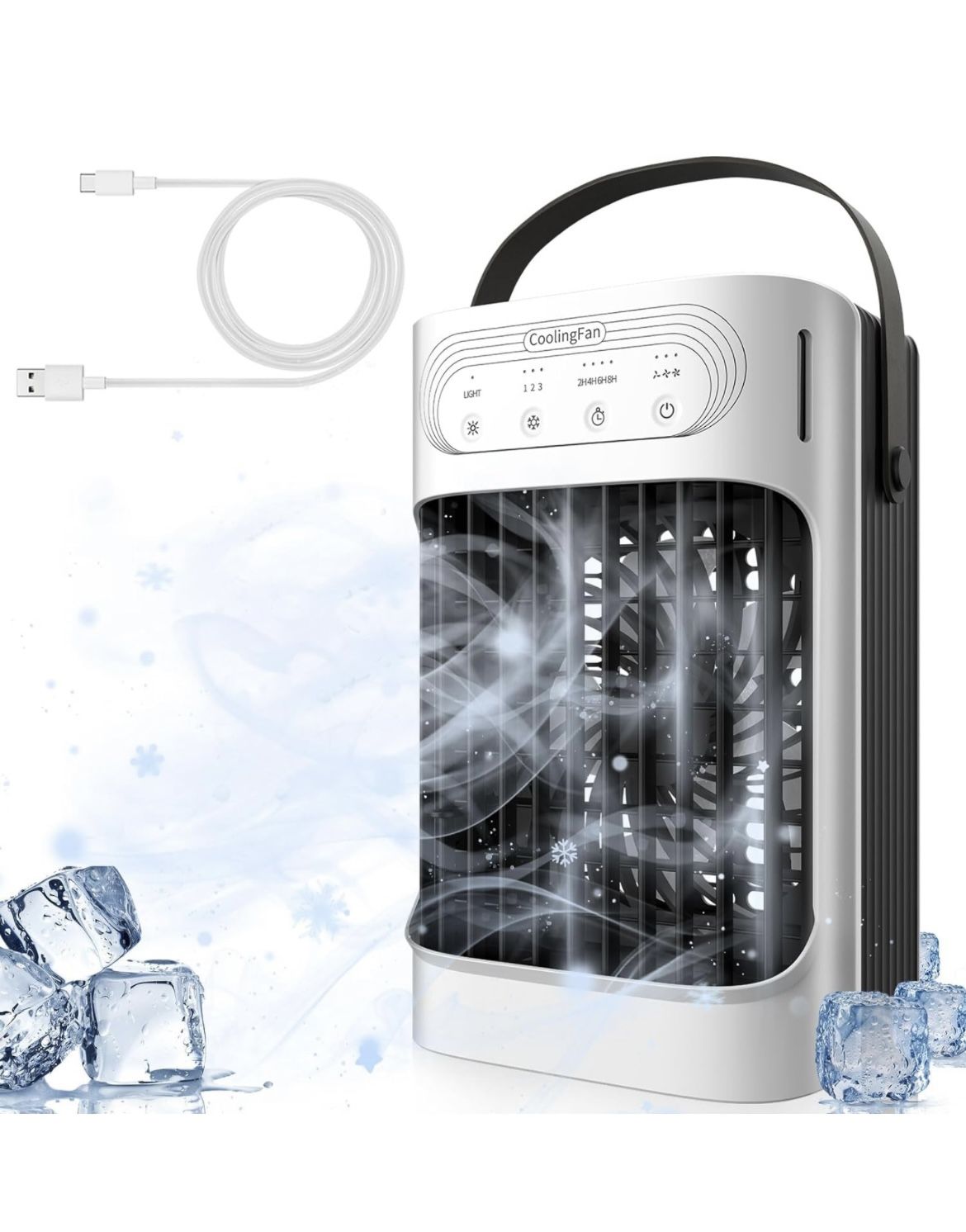 Portable Air Conditioners 800ml Water Tank 7-Color Night Light 3-Speeds 3-Level Humidify 2-8H Timer Quiet and Powerful USB Powered Mini Evaporative Ai