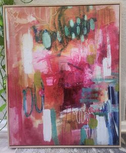 24" X 30" Colorful Collage by Amira Rahim Framed Wall Canvas Art 