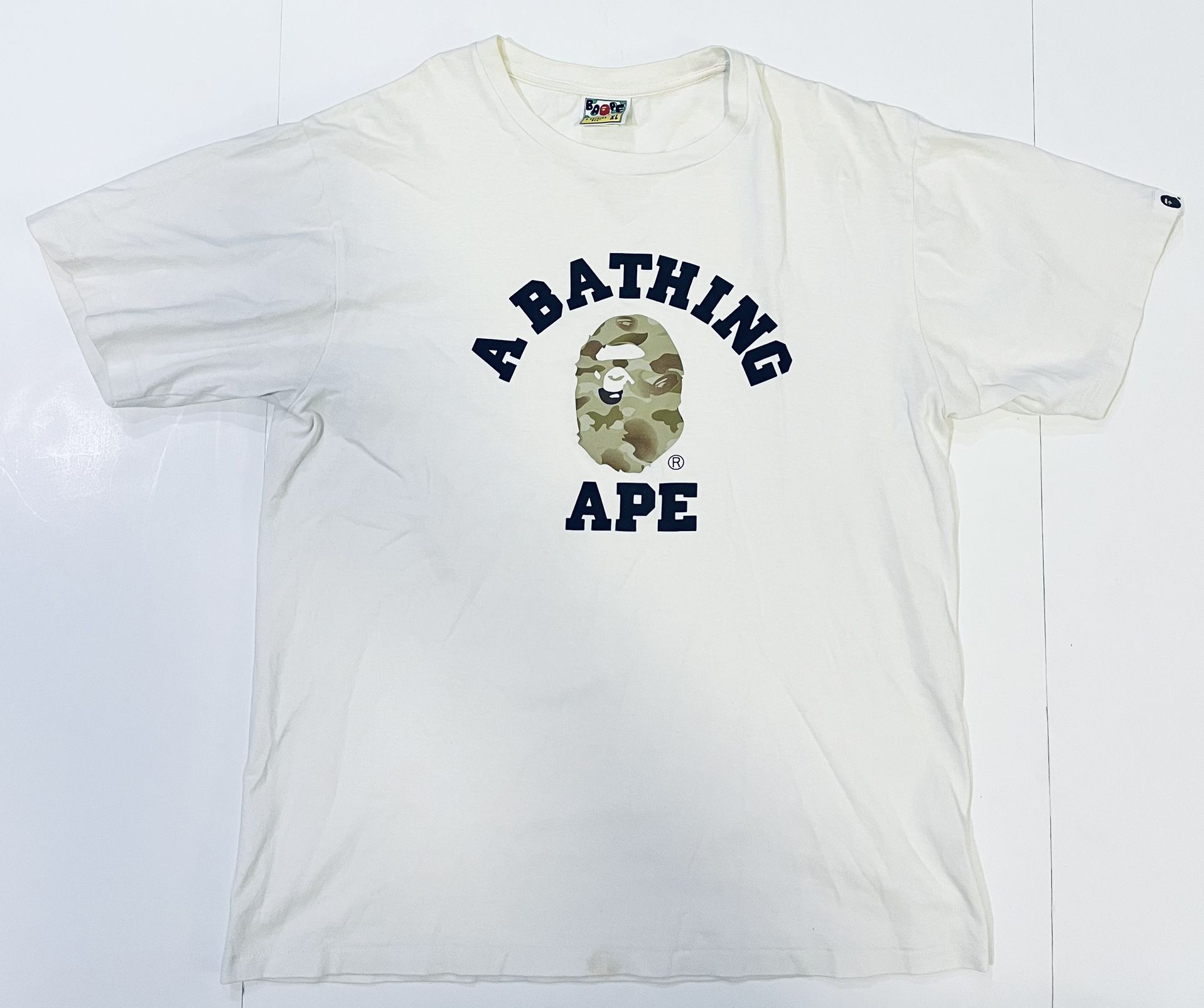 A Bathing Ape BAPE College Plaid T-Shirt White/Black Camo Size XL