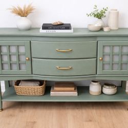 Sage Green Buffet Console with  Cabinet Doors 