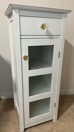 White Wood Cabinet with Frosted Glass Door