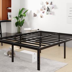 Queen-Bed-Frame / 18 Inch Metal Platform Bed Frame Queen Size/Reinforced Steel Slats Support/No Box Spring Needed/Heavy Duty Mattress Foundation/Easy 