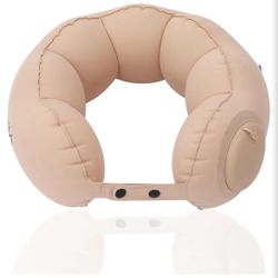 Inflatable Travel Neck Pillow with Built-in Hand Pump, Ergonomic 360-Degree. (AR