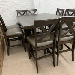 High Top 8 Chair Table Set With Leaf