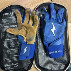 Blue Bruce Bolt Batting Gloves Size Small