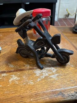 hand-carved wooden sculpture,  "Tiki Biker" or "Primitive Tribal Funny Statue"
