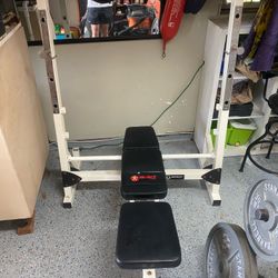 HOME GYM Bench Press, 245lb Weight Set, 45lb Olympic Bar, Weight Rack  