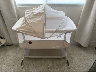 MOMFANN Baby Bassinet Bedside Sleeper, Upgraded Stability Bedside Crib with Full Mesh Sides, Soft Sheet, 6-Height Adjustment, Storage Basket, Easy Fol