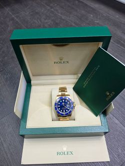 ROLEX 18K Yellow Gold 40mm Submariner Blue Dial 116618LB Box Warranty