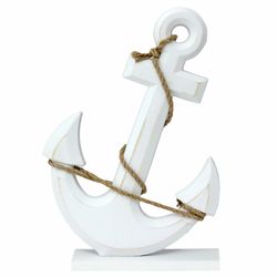 Wood Nautical Anchor Wall Decor jute rope Coastal White Home Accents