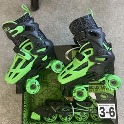 Roller Derby Boys 2-in-1 Roller/Inline Skates Black/Green, Size 3-6