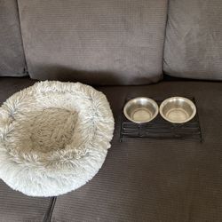 Dog Bed And Bowls 