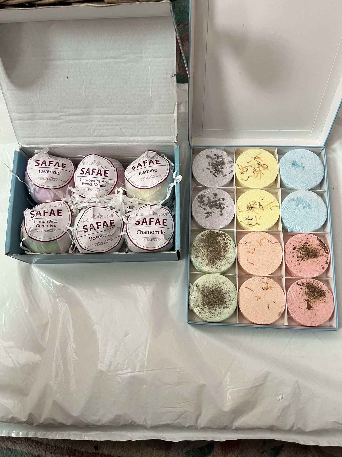 Indulge in a luxurious bath experience with the Bath and Shower Bath Bomb Sets. Featuring soothing scents like Lavender, Jasmine, and Chamomile, these