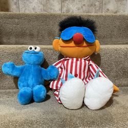 Vintage 1996 Tyco Sesame Street Sleep and Snore Ernie PJs & Cookie Monster Plush