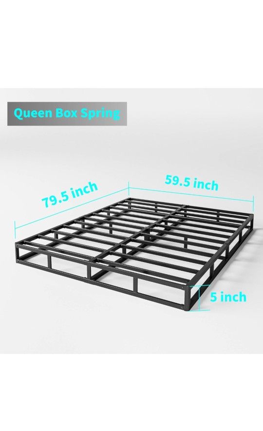 Queen Box Spring 5 Inch High Profile Strong Metal Frame