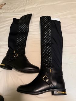 Black Quilted Knee-High Riding Boots