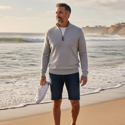 Tommy Bahama IslandZone Gray 1/4 Zip Mock Neck Knit Sweater XL Cotton Blend