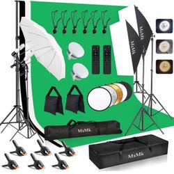 Upgraded LED Bulb] Photography Lighting Kit 8.5x10ft Backdrop Support System and LED Softbox Set, 6400K Bulb, Umbrella, Video Studio Continuous Lighti