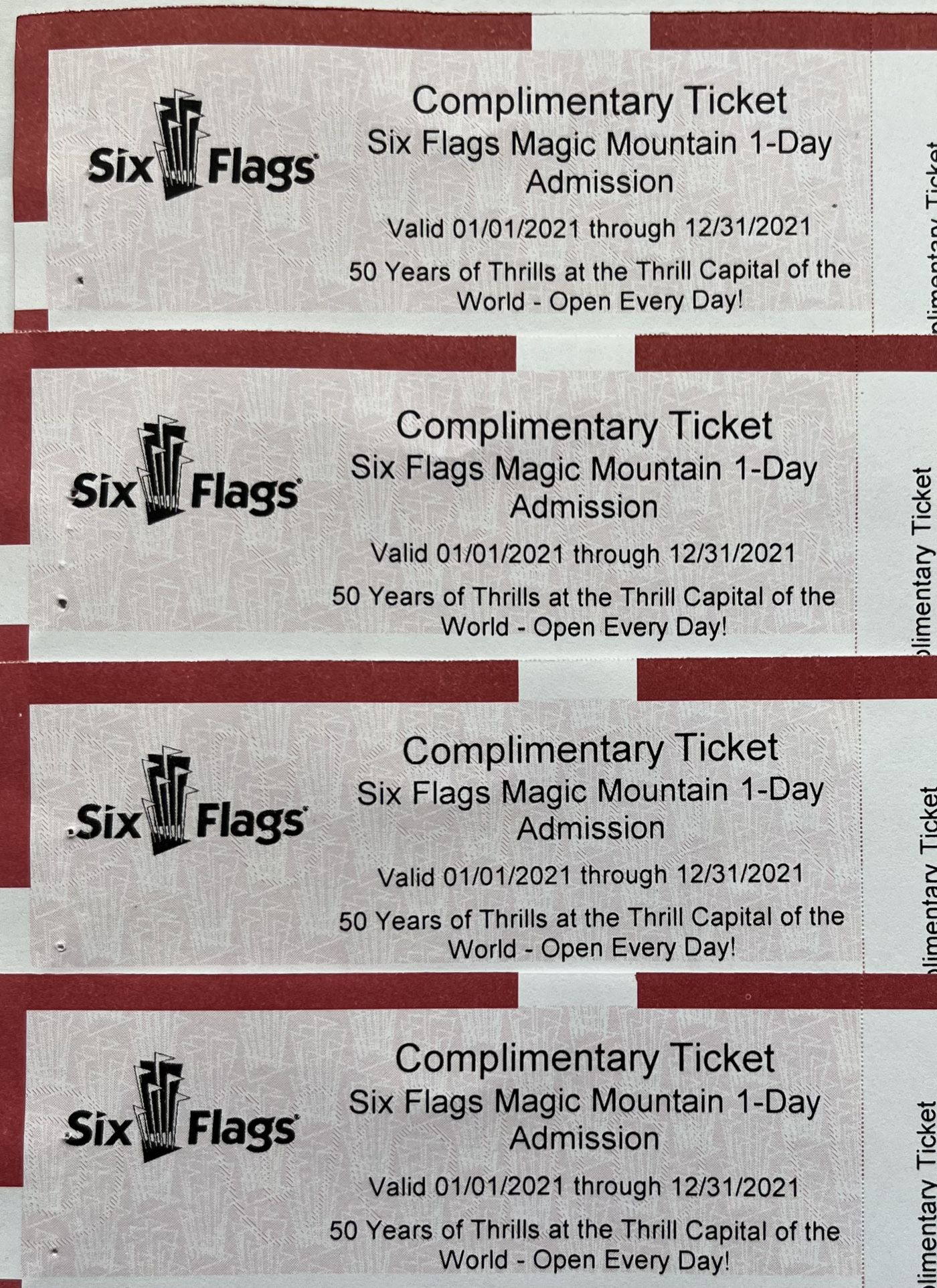 4 Six Flags Magic Mountain 1 Day Admissions