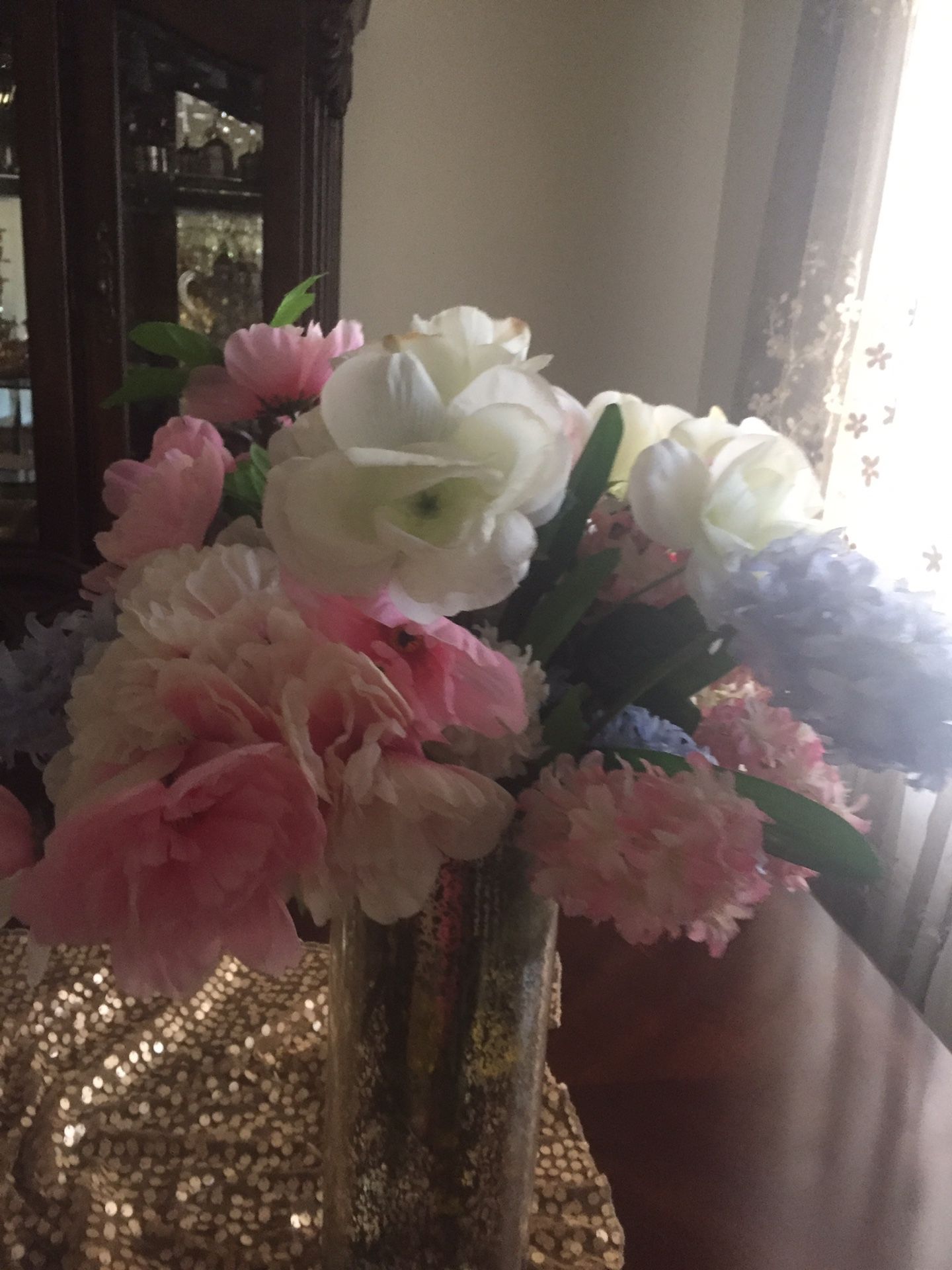 Golden vase and flowers