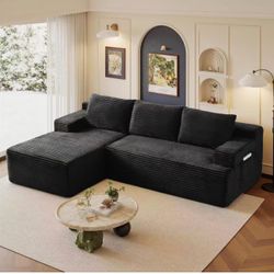 104" Black Boneless Sectional Couch with Chaise
