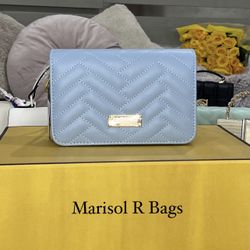 Bebe Sophia Small Crossbody Quilted Handbag Chain Purse Shoulder Bag Blush Light Blue 