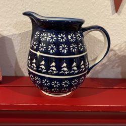 Vintage Blue Rose Polish Pottery/Winter Nights PITCHER