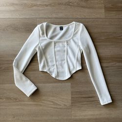 White Corset Style Long Sleeve Crop Top Size Small