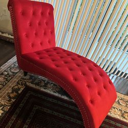 Red Chaise Lounge Chair with velvet cover