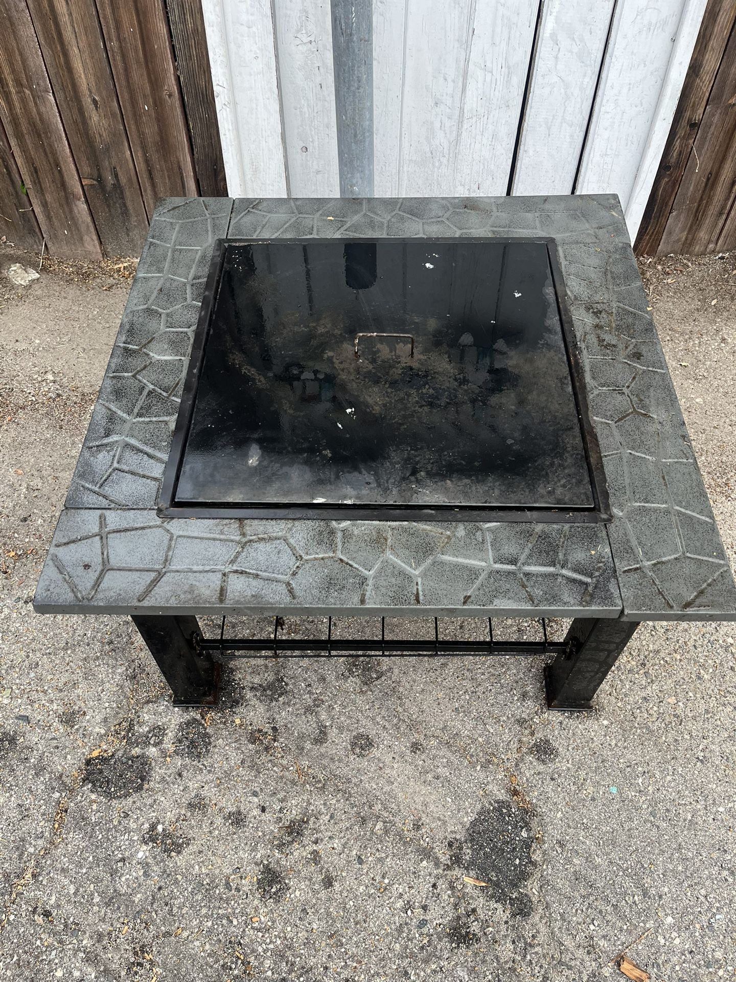 32” Outdoor Fire Pit Table – Wood Burning Bonfire Patio BBQ, Bronze Metal Fire Bowl with Lid, Grill, Spark Screen & Waterproof Cover  Description: Enj