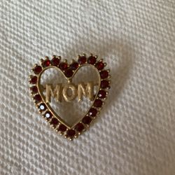 Vintage Rhinestone Mom Heart Brooch 