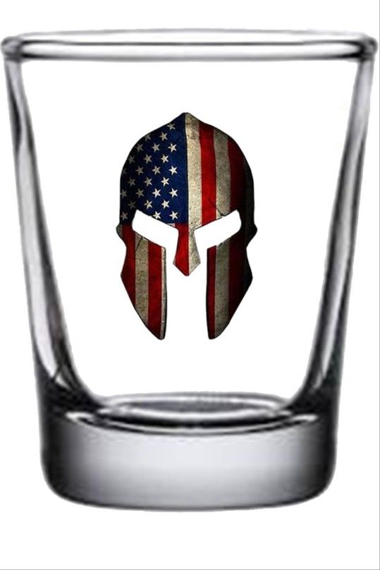 Rogue River Tactical Spartan Helmet USA Flag Tattered Shot Glass Gift For Military Veteran or Patriotic American