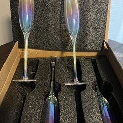 Long Stem Crystal Glass Champagne Flutes Iridescent 