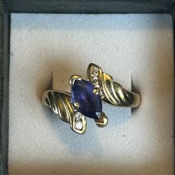 14K Yellow Gold Genuine Diamonds With 3.0 Ct Marquise Cut Lab Created Tanzanite Ring Size 9