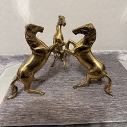 3 Vintage Brass Horses