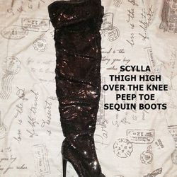 Scylla Sequin Over the Knee Thigh High Boots