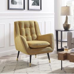 SF021 Amazon Yellow  Fabric Mid-Century Accent Arm Chair with Cushion and Legs