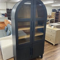 New Rounded Solid Wood Frame Arch Cabinet, Black Finish