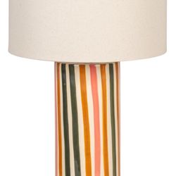 Creative Co-Op Multicolor Stripe Stoneware Table Lamp with Linen Shade  Base Material Stoneware Bulb Base E26 Product Dimensions 6"D x 6"W x 26"H Item