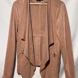 Adrienne Vittadini Faux Suede Open Front Waterfall Cardigan Jacket size L  $25 