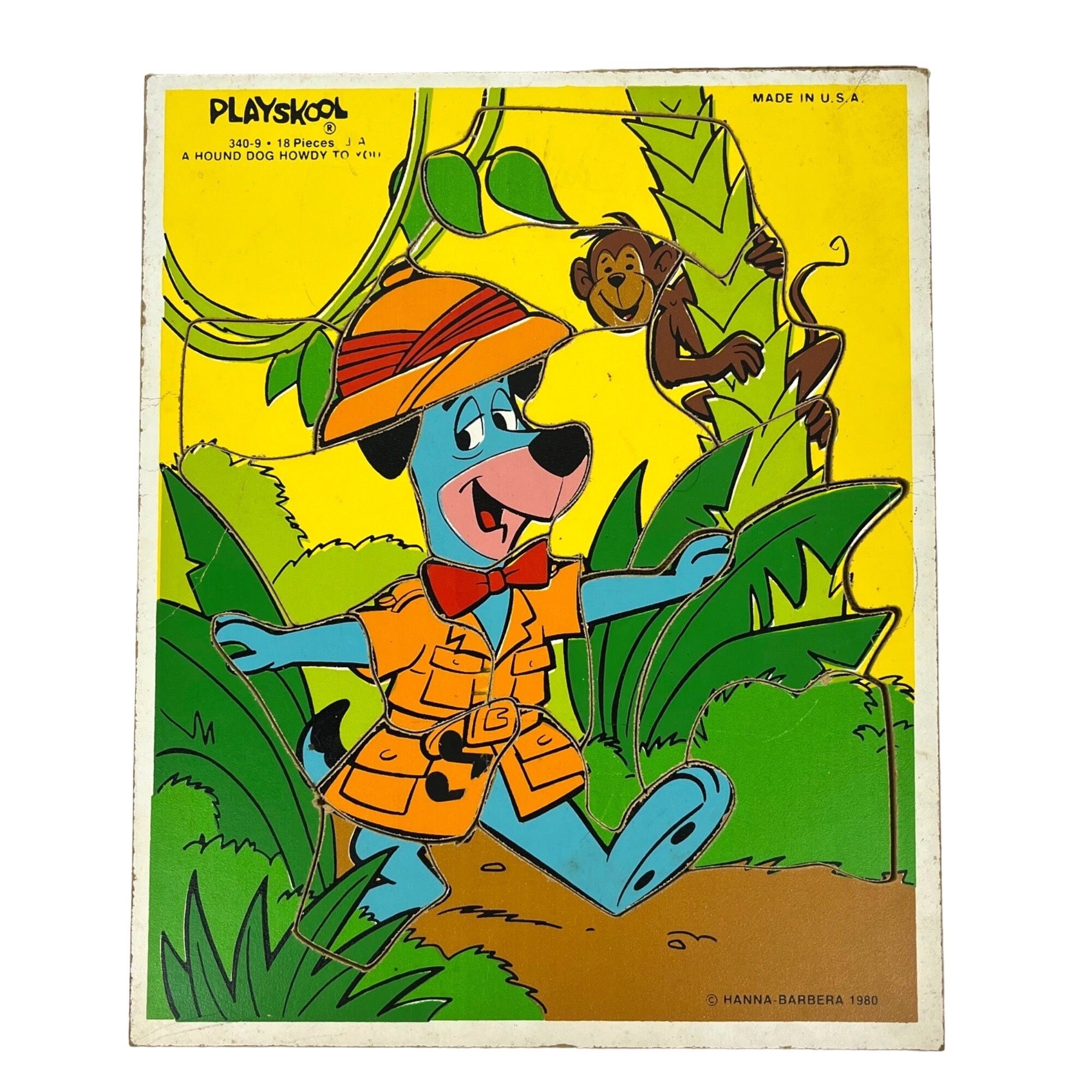Vintage Playskool Hanna-Barbera 1980 Huckleberry Hound Wood 18-Piece Puzzle