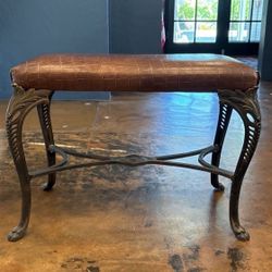 Cast Iron Bench Antique - Leather Upholstery 
