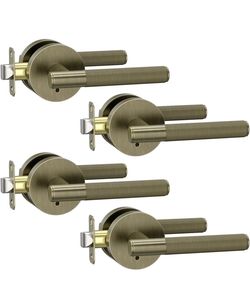 Asidrama 4 Pack Brushed Antique Brass Privacy Door Handles, Door Lever with Door Knobs Indoor for Bedroom or Bathroom, Heavy Duty Door Handles Interio