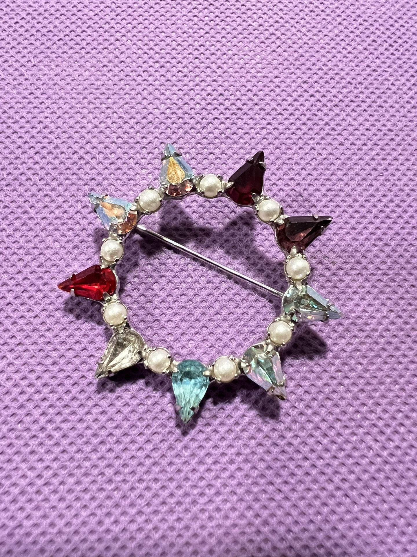 Vintage B David Star Brooch Pin ~ Colorful Multi Colored Rhinestones 