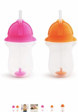 Munchkin Click Lock Any Angle Weighted 2 Piece Straw Cup, Pink/Orange